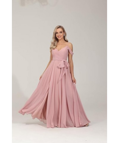 Off Shoulder Bridesmaid Dresses for Women Pleated Chiffon Long Formal Wedding Guests Dresses with Slit Burgundy $25.30 Dresses