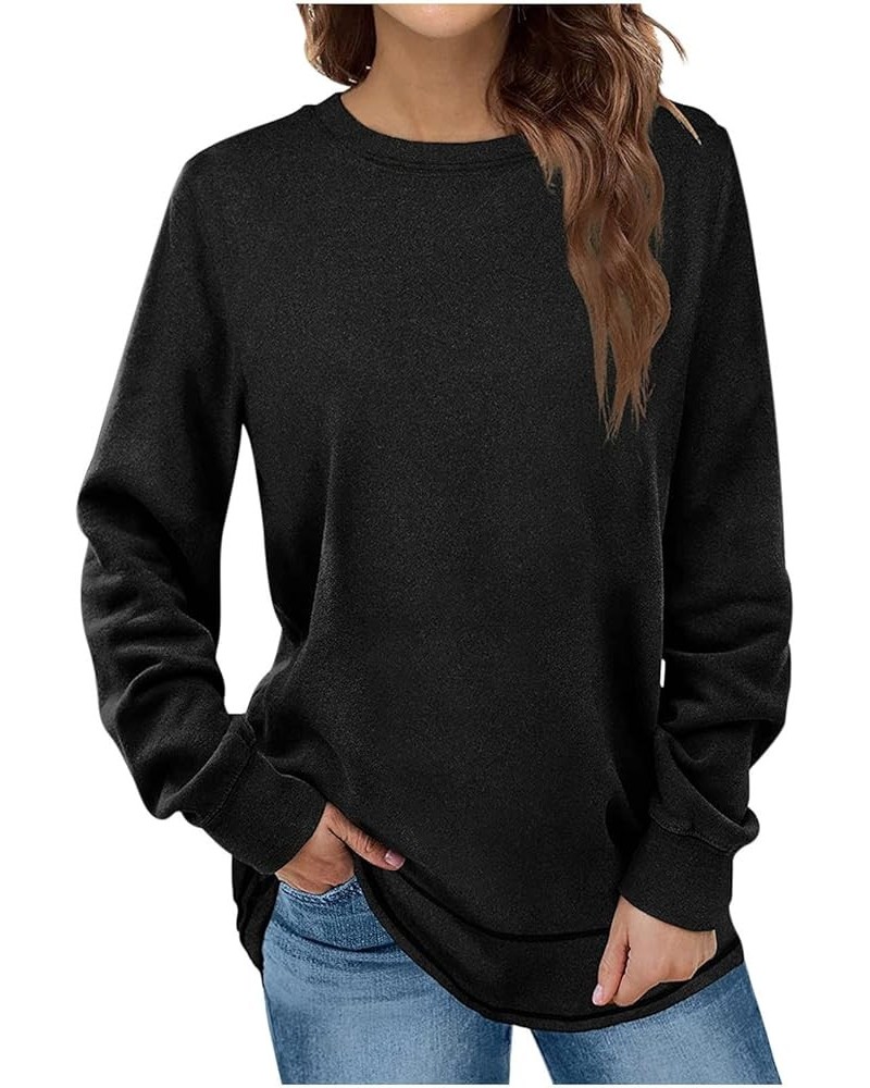 Fashion Sweatshirts for Women Crewneck Long Sleeve Shirts Fleece Tunic Tops for Leggings Casual Solid Pullover T-Shirt 01 Bla...