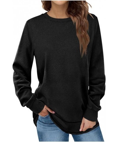 Fashion Sweatshirts for Women Crewneck Long Sleeve Shirts Fleece Tunic Tops for Leggings Casual Solid Pullover T-Shirt 01 Bla...