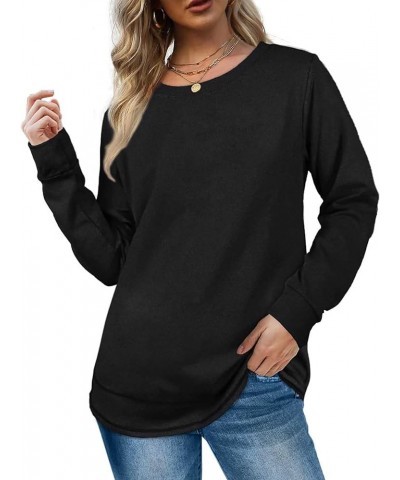 Fashion Sweatshirts for Women Crewneck Long Sleeve Shirts Fleece Tunic Tops for Leggings Casual Solid Pullover T-Shirt 01 Bla...