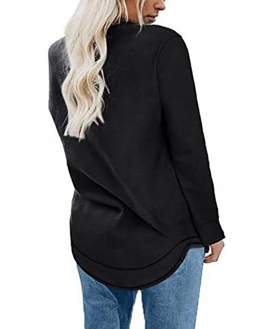 Fashion Sweatshirts for Women Crewneck Long Sleeve Shirts Fleece Tunic Tops for Leggings Casual Solid Pullover T-Shirt 01 Bla...