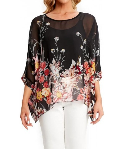 Women's Floral Blouse Loose Batwing Sleeve Beach Chiffon Poncho Sheer Tunic Tops Color40 $9.17 Tops