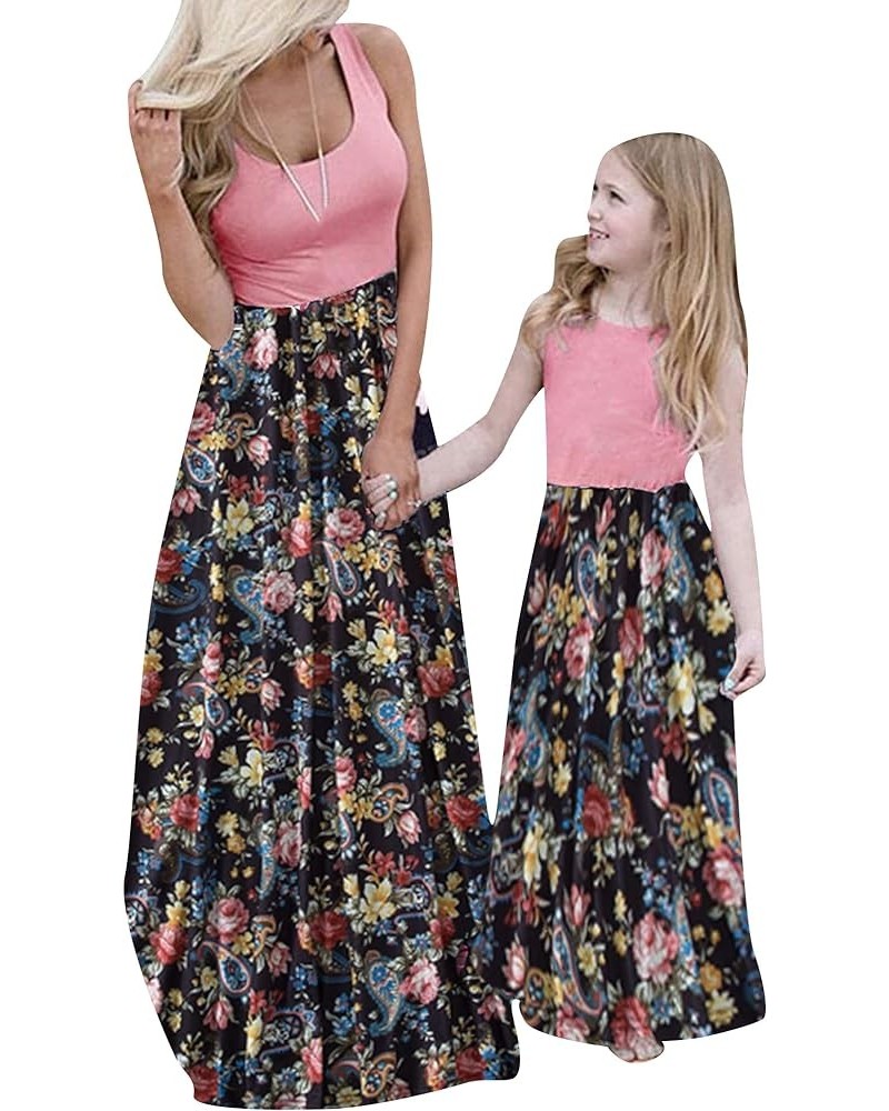 Mommy and Me Floral Dresses Summer Matching Maxi Dress Casual Family Matching Outfits Boho Pink $11.25 Dresses