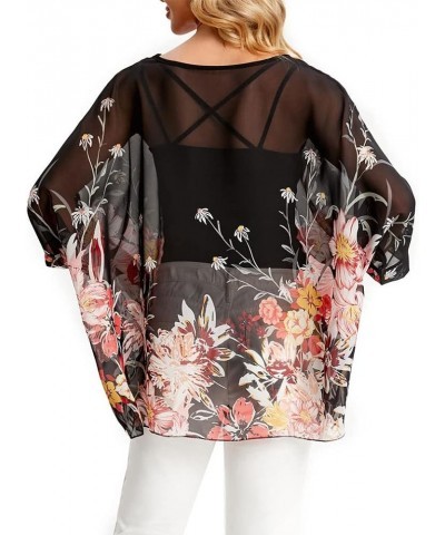 Women's Floral Blouse Loose Batwing Sleeve Beach Chiffon Poncho Sheer Tunic Tops Color40 $9.17 Tops