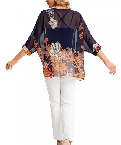 Women's Floral Blouse Loose Batwing Sleeve Beach Chiffon Poncho Sheer Tunic Tops Color40 $9.17 Tops