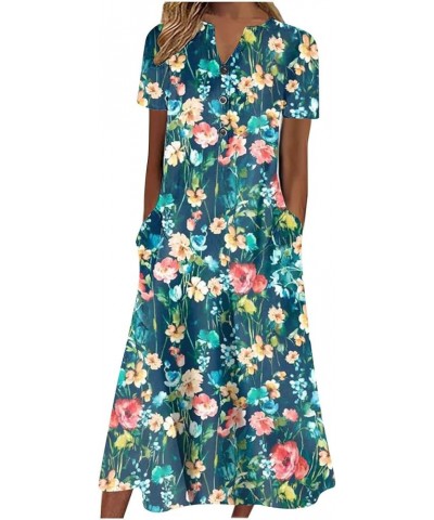 Womens Boho Floral Print Loose Casual Summer Short Sleeve Long Maxi Dress with Pockets V Neck 20 $19.03 Dresses