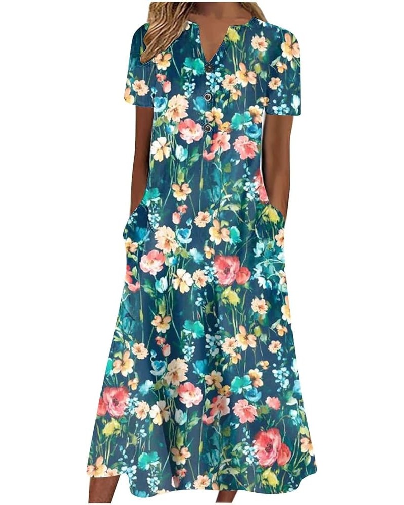 Womens Boho Floral Print Loose Casual Summer Short Sleeve Long Maxi Dress with Pockets V Neck 20 $19.03 Dresses