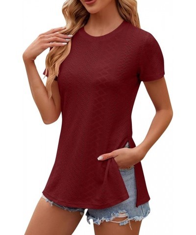 Eyelet Tops for Women Plus Size Short Sleeve Tunic Shirts Color Plain Blouses V Neck Sweatshirts Clothing Hide Tummy K164-win...