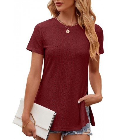 Eyelet Tops for Women Plus Size Short Sleeve Tunic Shirts Color Plain Blouses V Neck Sweatshirts Clothing Hide Tummy K164-win...