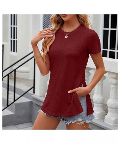 Eyelet Tops for Women Plus Size Short Sleeve Tunic Shirts Color Plain Blouses V Neck Sweatshirts Clothing Hide Tummy K164-win...