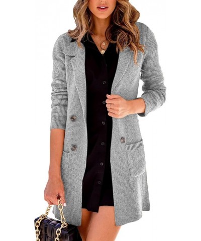 Women Open Front Lapel Collar Cardigan Button Down Long Sweaters Cardigan Solid Outerwear Coats Gray $22.56 Sweaters