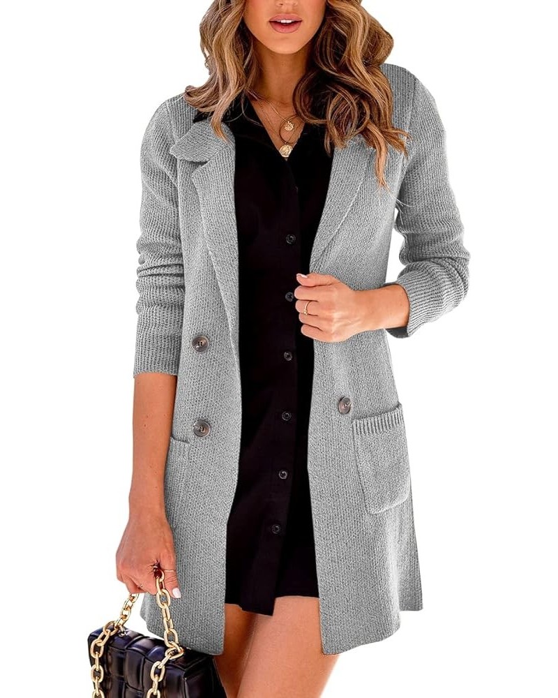 Women Open Front Lapel Collar Cardigan Button Down Long Sweaters Cardigan Solid Outerwear Coats Gray $22.56 Sweaters