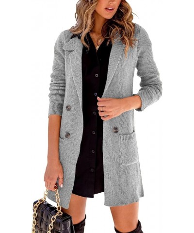 Women Open Front Lapel Collar Cardigan Button Down Long Sweaters Cardigan Solid Outerwear Coats Gray $22.56 Sweaters