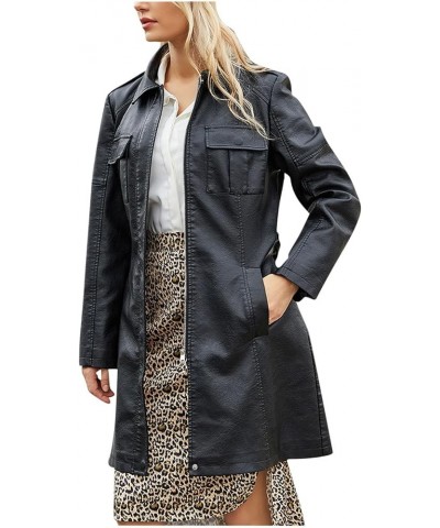 Women's Mid-Length Leather Jacket With Belt Fashion Spring And Autumn Long Sleeve Trench Coat Fashion British Jacket 01black ...