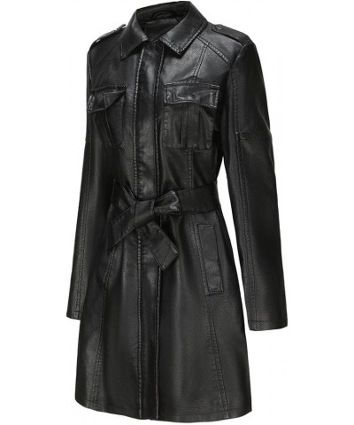 Women's Mid-Length Leather Jacket With Belt Fashion Spring And Autumn Long Sleeve Trench Coat Fashion British Jacket 01black ...