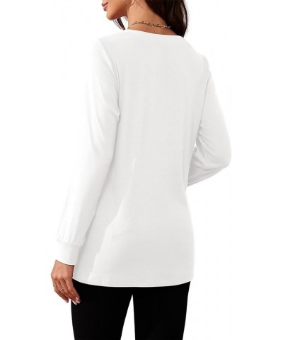 Womens Long Sleeve Henley Shirts V-neck Casual Tunic Tops Button Up T-shirts 2023 Fall Winter Cute Sweatshirt A2-white $13.91...