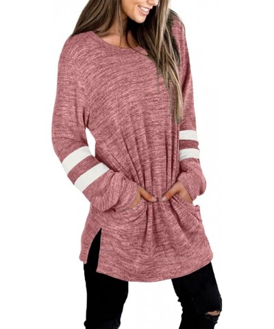 Womens Casual Sweatshirts Long Sleeve Shirts Oversized With Pocket Tunic Tops S-3XL 223-pink $11.72 Tops