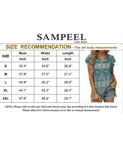 Womens Summer Tops V Neck Ruffle Sleeve T Shirts for Women Loose Fit 17-green Print $8.39 T-Shirts