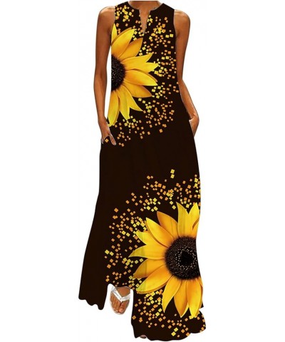 Oil Painting Dresses Van Gogh for Women Casual, Women's Long Maxi Dress Sexy Sleeveless Summer Beach Sundress with Pockets Bl...