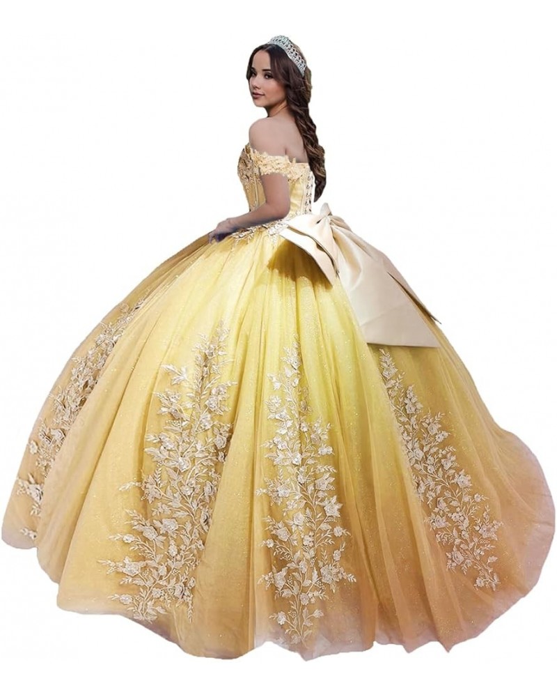 Puffy Tulle Quinceanera Dresses Sweetheart Ball Gowns with Bow Off The Shoulder Sweet 15 16 Dress PF55 Yellow $46.19 Dresses