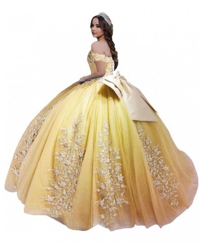 Puffy Tulle Quinceanera Dresses Sweetheart Ball Gowns with Bow Off The Shoulder Sweet 15 16 Dress PF55 Yellow $46.19 Dresses