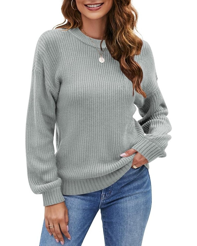 Women's Long Sleeve Crew Neck Casual Chunky Knit Pullover Sweaters Tops Grey $17.60 Sweaters