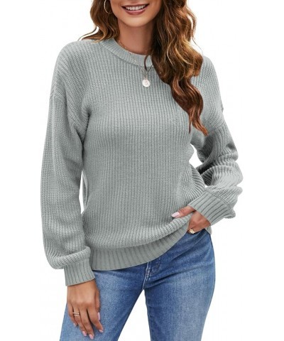 Women's Long Sleeve Crew Neck Casual Chunky Knit Pullover Sweaters Tops Grey $17.60 Sweaters