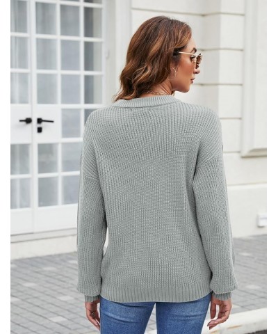 Women's Long Sleeve Crew Neck Casual Chunky Knit Pullover Sweaters Tops Grey $17.60 Sweaters