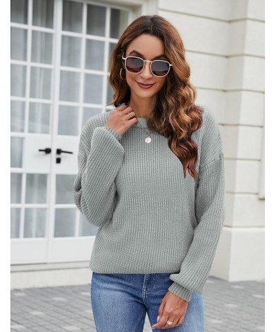 Women's Long Sleeve Crew Neck Casual Chunky Knit Pullover Sweaters Tops Grey $17.60 Sweaters