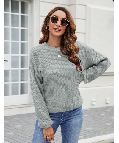 Women's Long Sleeve Crew Neck Casual Chunky Knit Pullover Sweaters Tops Grey $17.60 Sweaters