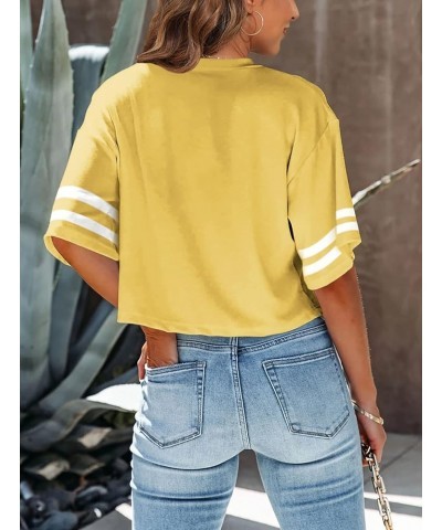 Women Half Sleeve Cropped T-Shirts Drop Shoulder Round Neck Crop Tops Casual Summer Solid Color Basic Tees Z03-yellow $12.25 ...