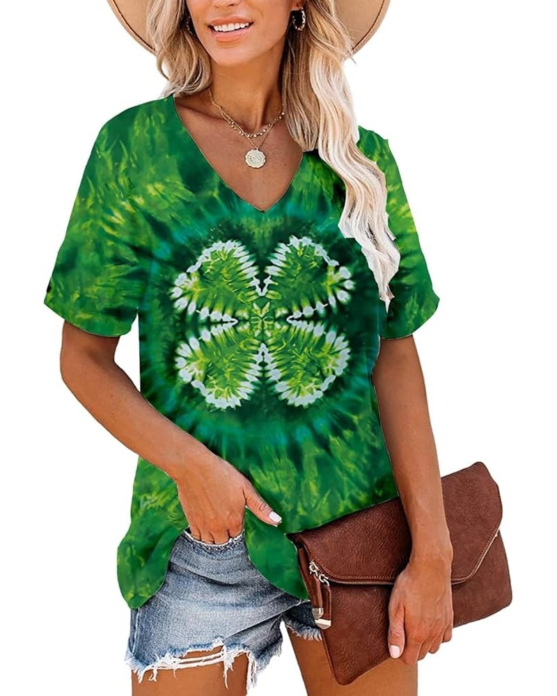 St Patricks Day Shirt Women‘s Short Sleeve Irish Shamrock Graphic Lucky Shirts Four Leaf Clover-td $13.32 T-Shirts