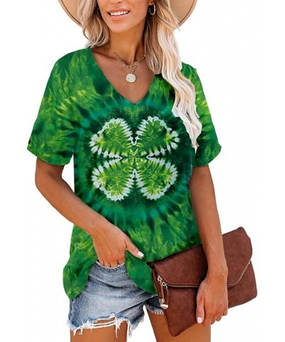 St Patricks Day Shirt Women‘s Short Sleeve Irish Shamrock Graphic Lucky Shirts Four Leaf Clover-td $13.32 T-Shirts