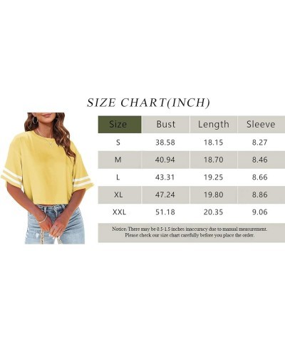 Women Half Sleeve Cropped T-Shirts Drop Shoulder Round Neck Crop Tops Casual Summer Solid Color Basic Tees Z03-yellow $12.25 ...