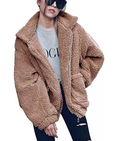 Women's Lapel Faux Fur Shearling Shaggy Oversized Winter Coat Long Sleeve Jacket With Pockets(S-3XL) Khaki $14.24 Jackets