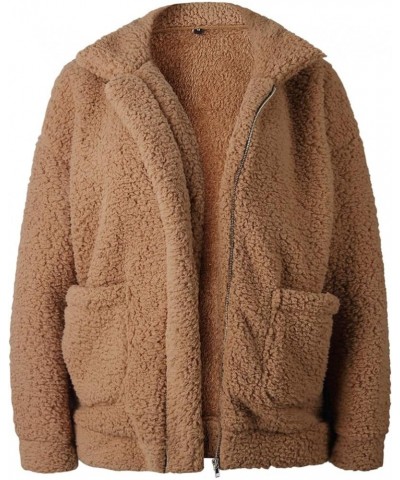 Women's Lapel Faux Fur Shearling Shaggy Oversized Winter Coat Long Sleeve Jacket With Pockets(S-3XL) Khaki $14.24 Jackets