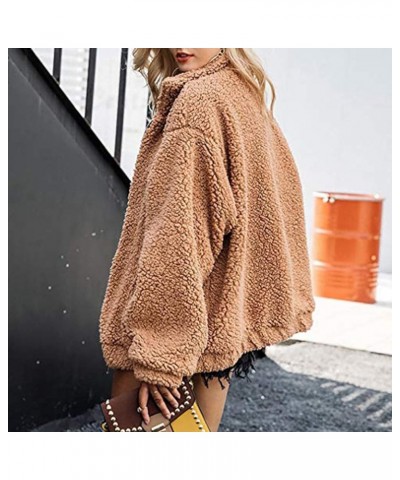 Women's Lapel Faux Fur Shearling Shaggy Oversized Winter Coat Long Sleeve Jacket With Pockets(S-3XL) Khaki $14.24 Jackets