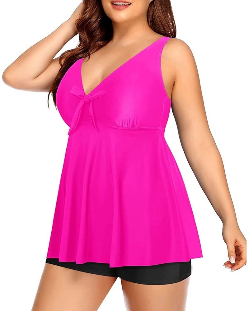 Two Piece Plus Size Tankini Swimsuits for Women Flowy Bathing Suits with Shorts Tummy Control Swimwear Dark Pink $16.72 Swims...