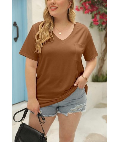 Womens Plus Size Tunic T Shirts Short Sleeve Round Neck Soft Loose Shirts Summer Casual Tops with Pocket Z-brown $16.81 T-Shirts