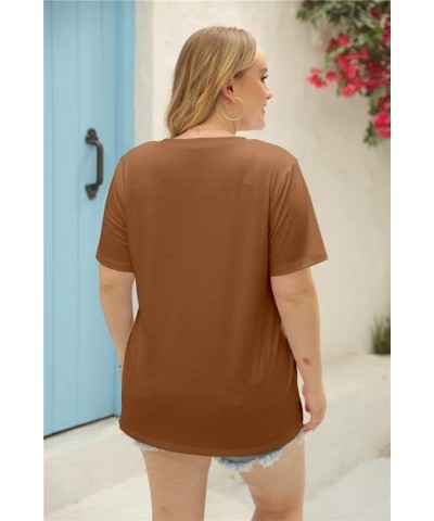 Womens Plus Size Tunic T Shirts Short Sleeve Round Neck Soft Loose Shirts Summer Casual Tops with Pocket Z-brown $16.81 T-Shirts