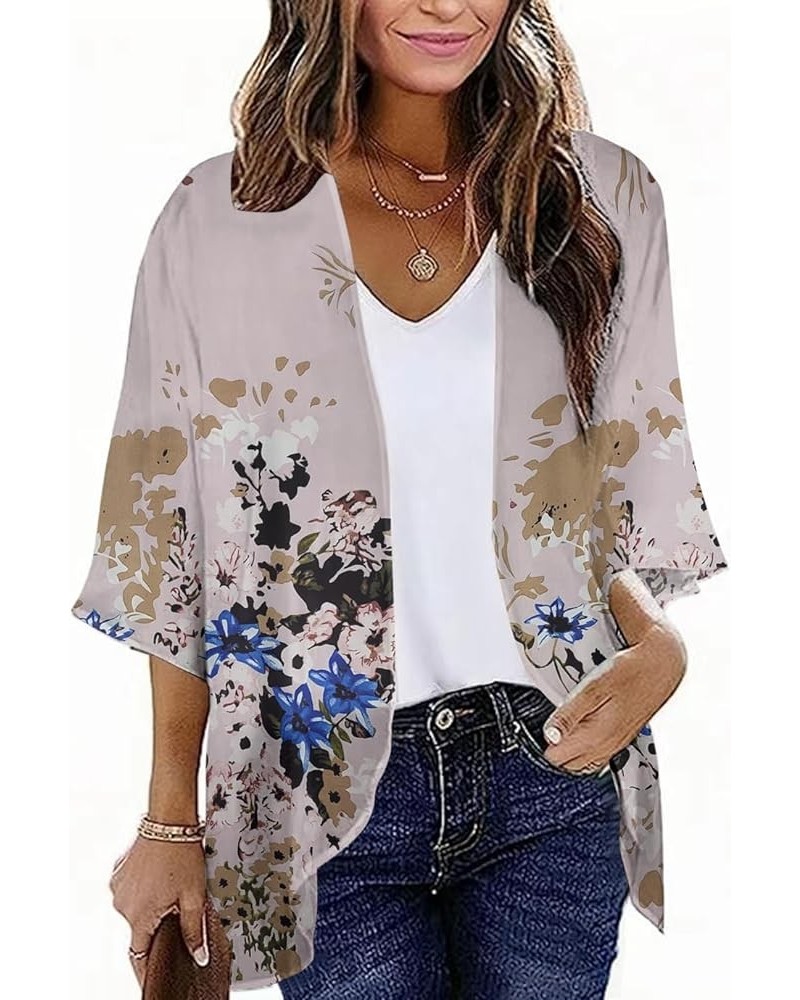 Women's 3/4 Sleeve Floral Print Kimono Sheer Chiffon Loose Cardigan S-3XXL Pink $14.39 Sweaters