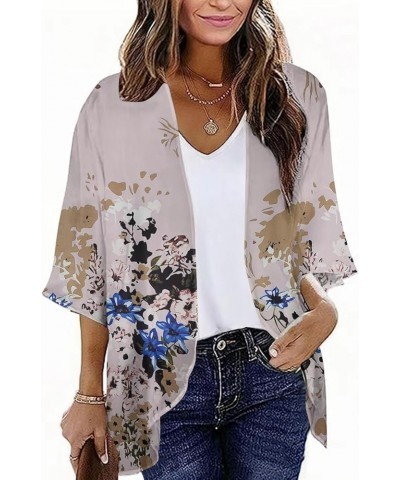 Women's 3/4 Sleeve Floral Print Kimono Sheer Chiffon Loose Cardigan S-3XXL Pink $14.39 Sweaters