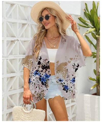 Women's 3/4 Sleeve Floral Print Kimono Sheer Chiffon Loose Cardigan S-3XXL Pink $14.39 Sweaters