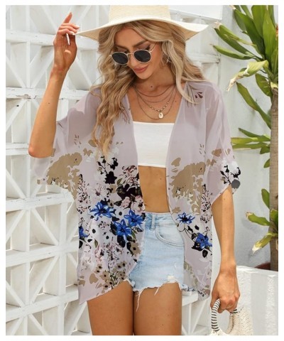 Women's 3/4 Sleeve Floral Print Kimono Sheer Chiffon Loose Cardigan S-3XXL Pink $14.39 Sweaters