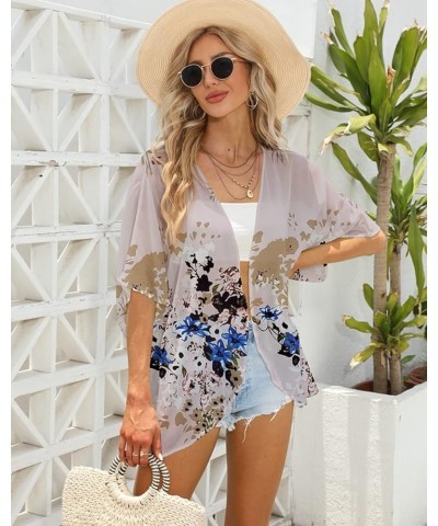 Women's 3/4 Sleeve Floral Print Kimono Sheer Chiffon Loose Cardigan S-3XXL Pink $14.39 Sweaters