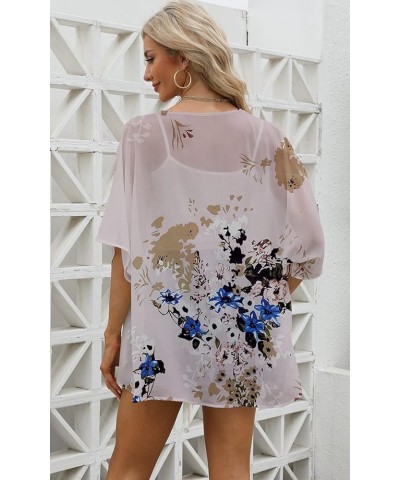 Women's 3/4 Sleeve Floral Print Kimono Sheer Chiffon Loose Cardigan S-3XXL Pink $14.39 Sweaters