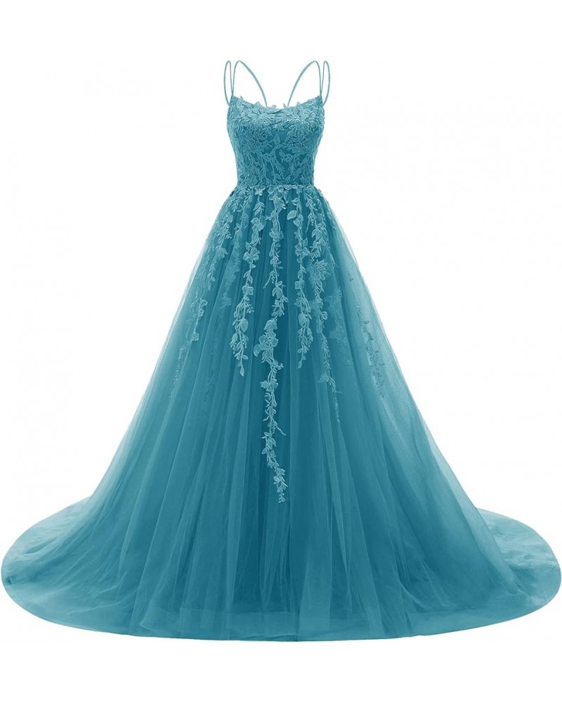 Elegant Lace Prom Dresses Long Spaghetti Straps Corset Formal Evening Dress for Women Ball Gown Party RO046 Aqua $31.50 Dresses