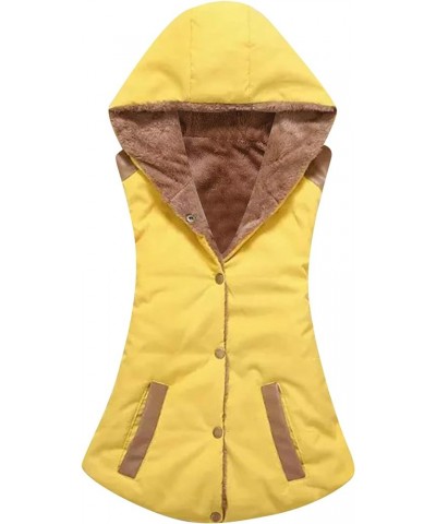 Women's Sleeveless Hoodie Vest Quilted Winter Slim Fit Vest Coat M-yellow $16.34 Vests