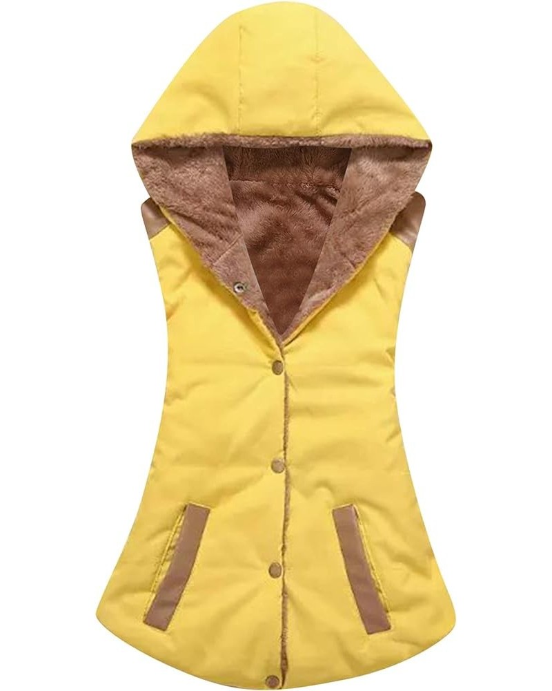 Women's Sleeveless Hoodie Vest Quilted Winter Slim Fit Vest Coat M-yellow $16.34 Vests