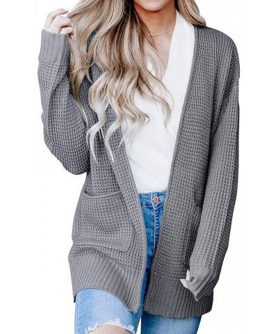 Women's 2024 Fall Casual Long Sleeve Open Front Waffle Knit Sweater Cardigans Coat Outwear with Pockets Grey $21.65 Sweaters